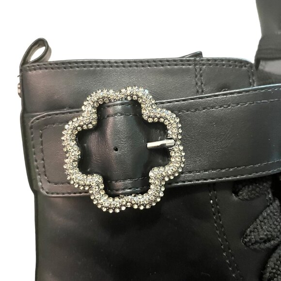 NEW SAM & LIBBY SAMANTHA COMBAT BOOT BLACK WOMENS 9 BLING BUCKLE BOOTIES ANKLE - Picture 4 of 6